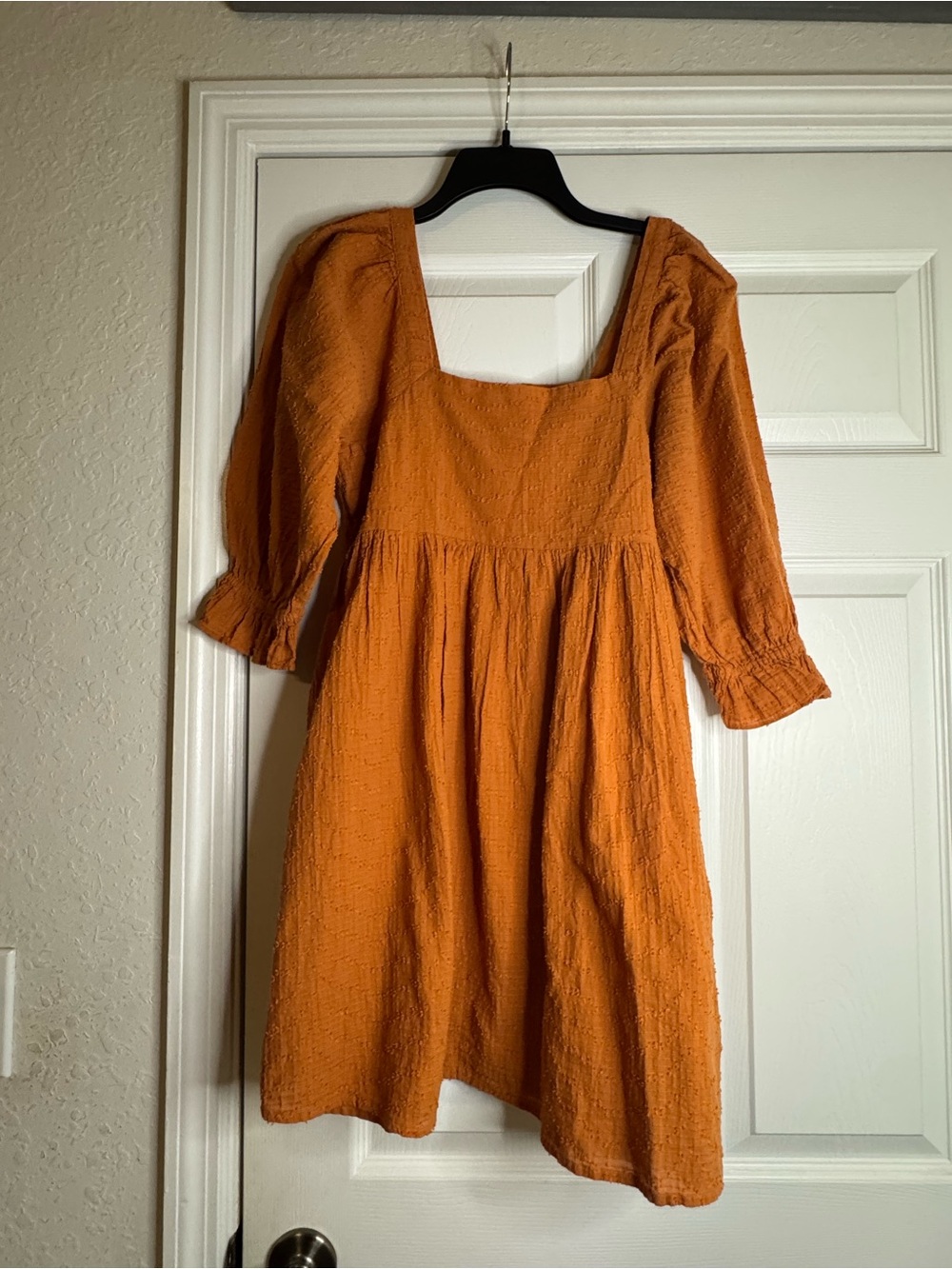 Madewell Textured Square-Neck Midi Dress in Warm Orange